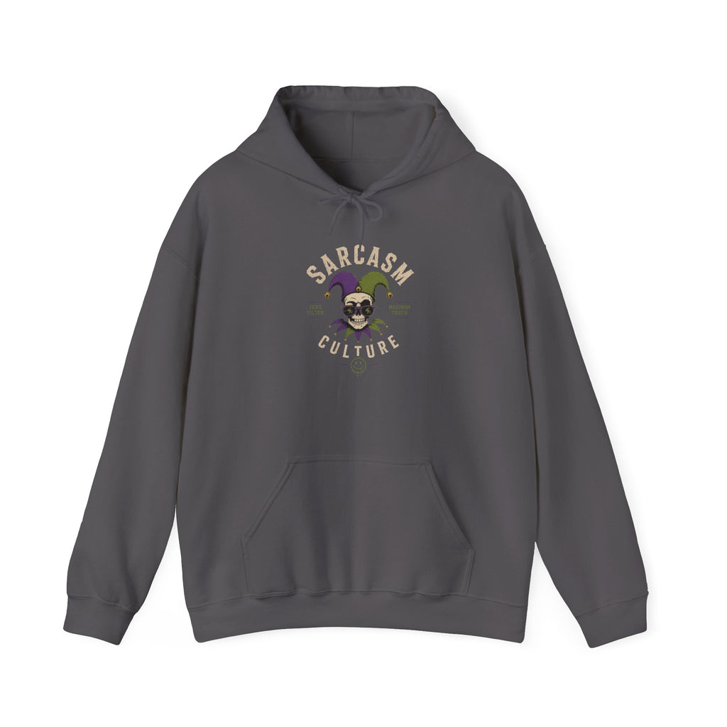 Off His Meds Jester Hoodie — Wild & Unhinged Sarcasm Culture Graphic Sweatshirt