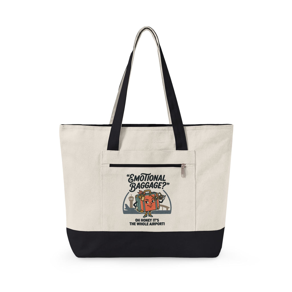 Zippered Canvas Tote — "Emotional Baggage" & Sarcastic Clown Graphic Utility Bag