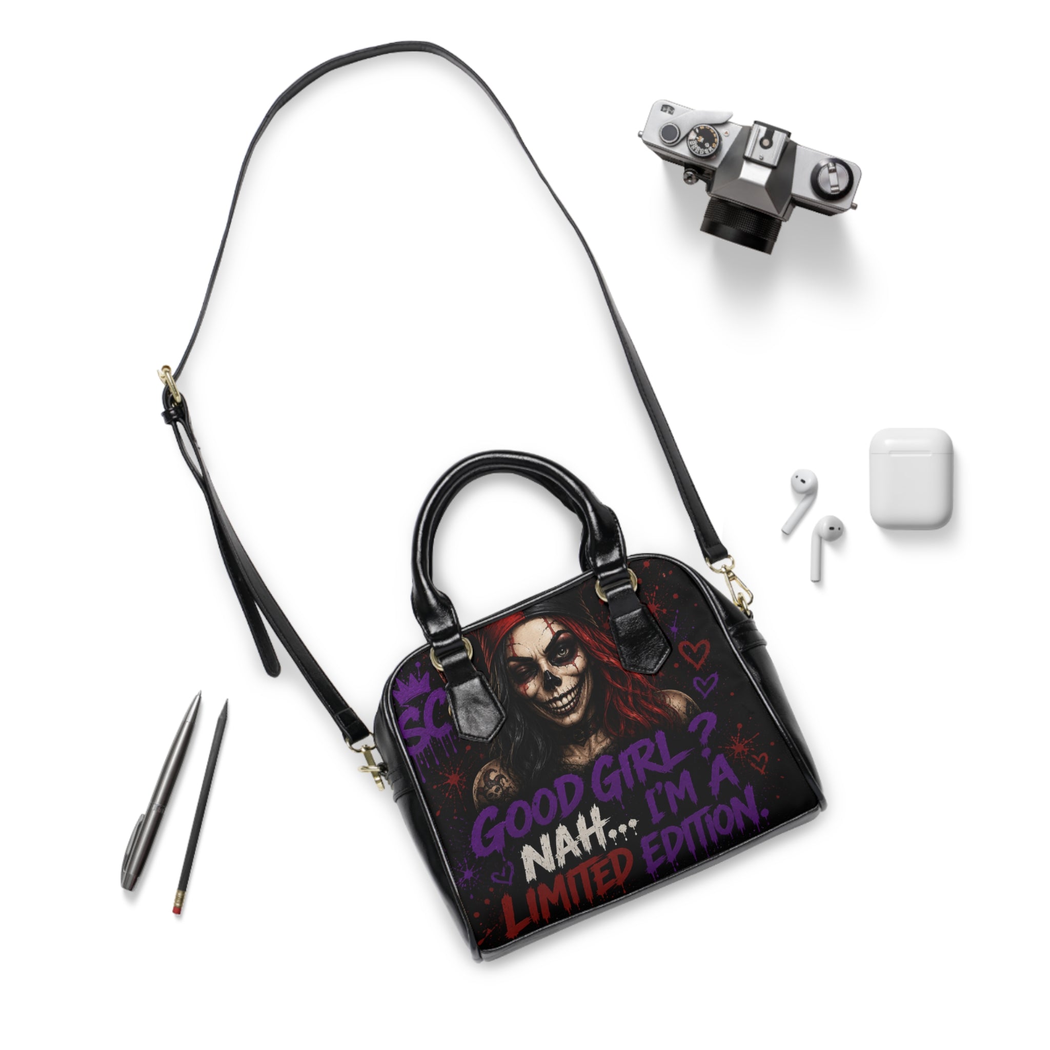 Gothic Skull Shoulder Handbag — "Good Girl? Nah... I'm a Limited Edition" / Sarcasm Culture Design