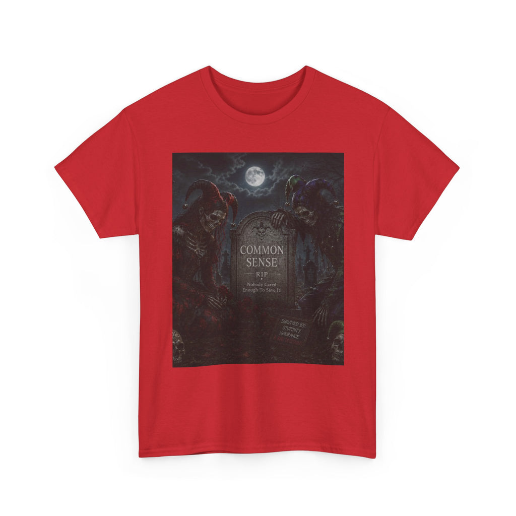 "Common Sense" Gothic Moon Dark Humor Graphic T-Shirt | Skeleton Jester