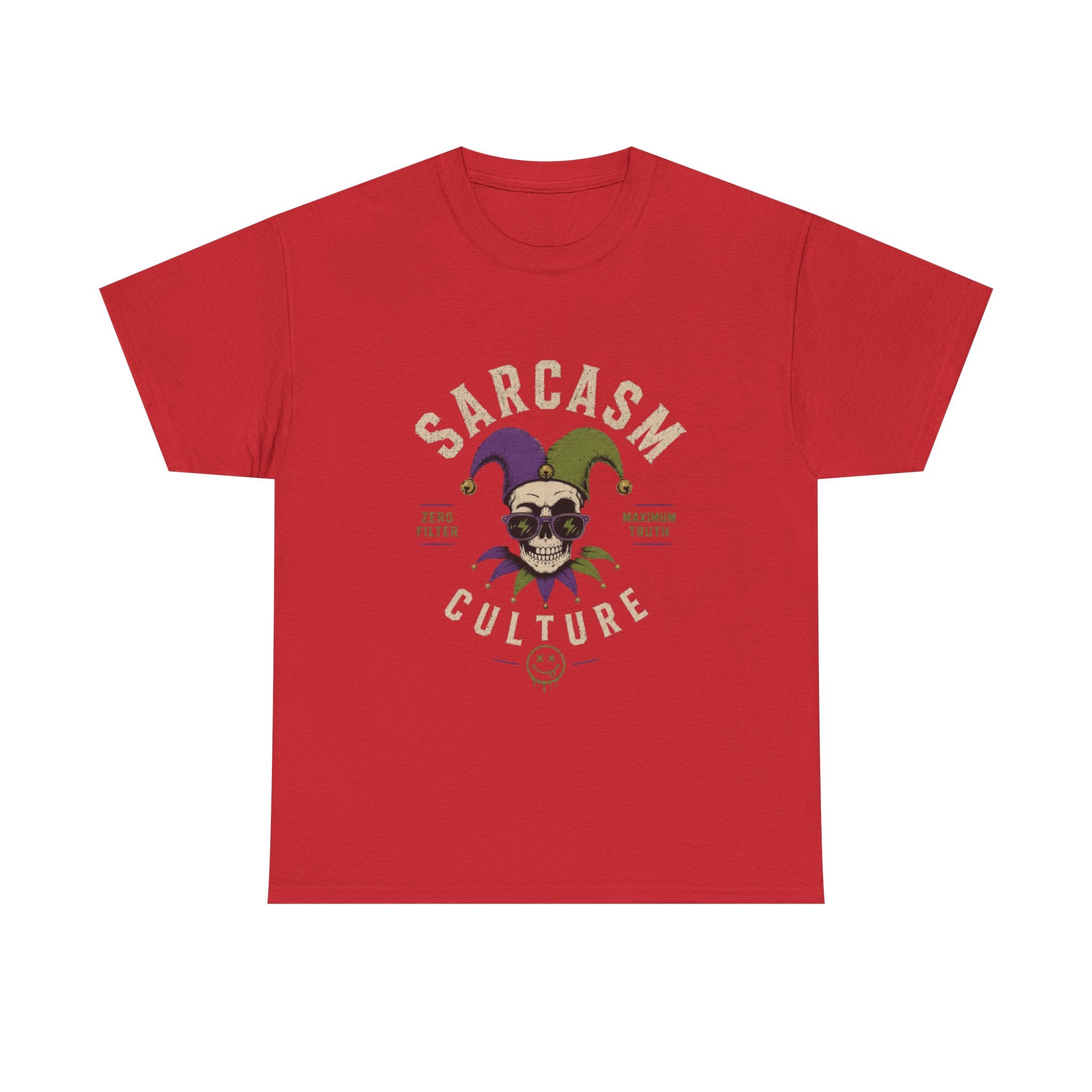 Sarcasm Culture Jester Tee — Skeleton Jester Emblem Dark Humor Graphic T-Shirt