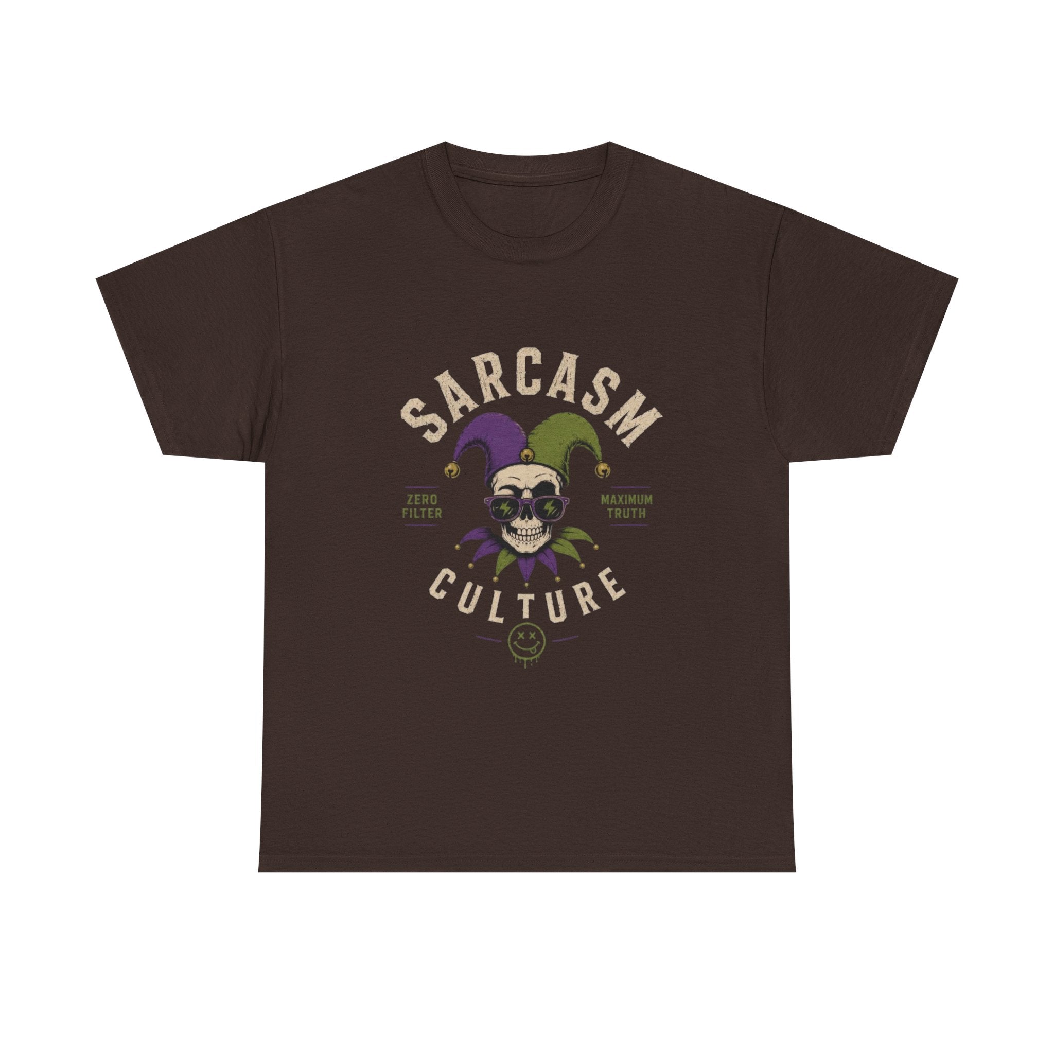 Sarcasm Culture Jester Tee — Skeleton Jester Emblem Dark Humor Graphic T-Shirt