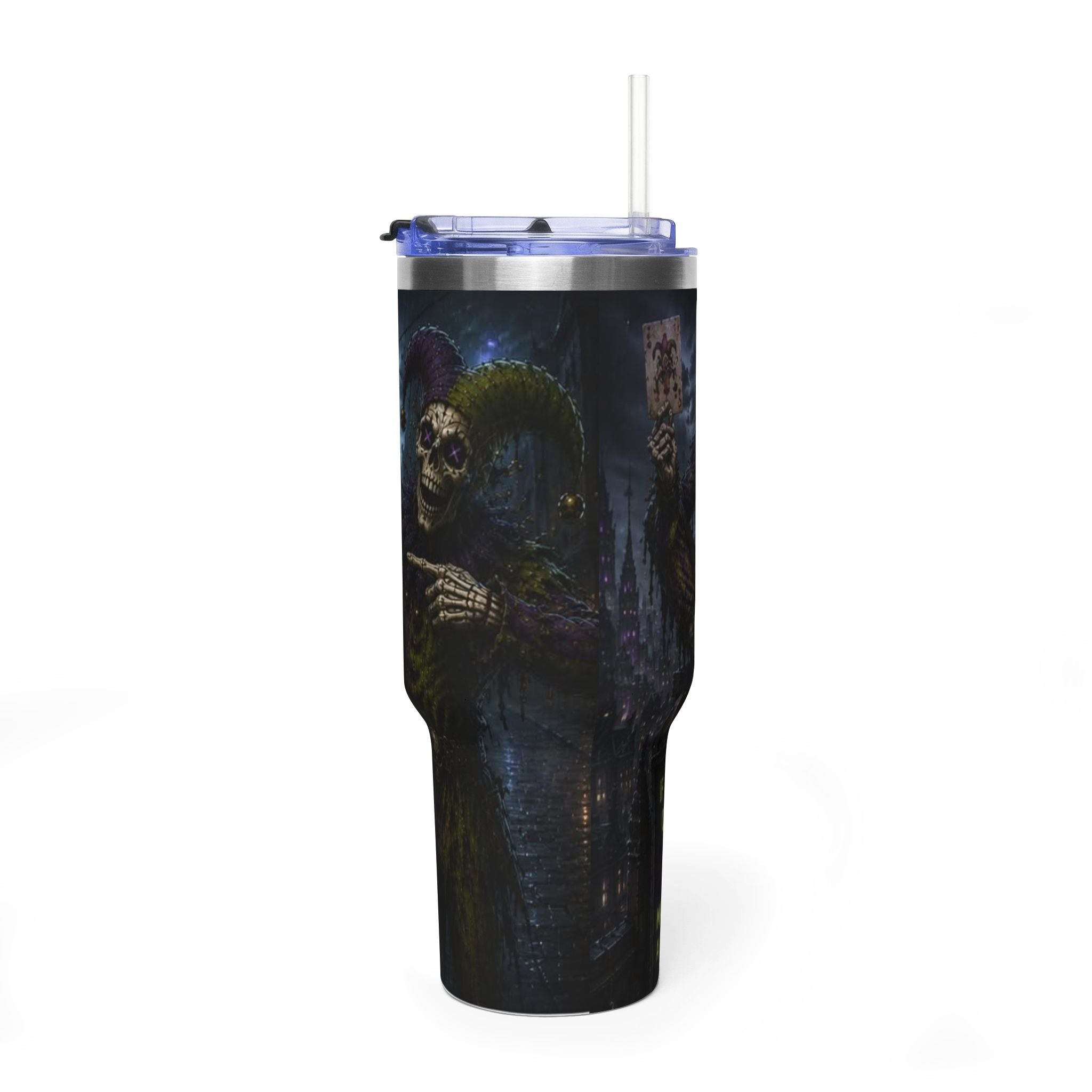 40oz The Skeleton Jester Tumbler — 'Another Day Without You Making Sense' Dark Humor Travel Mug