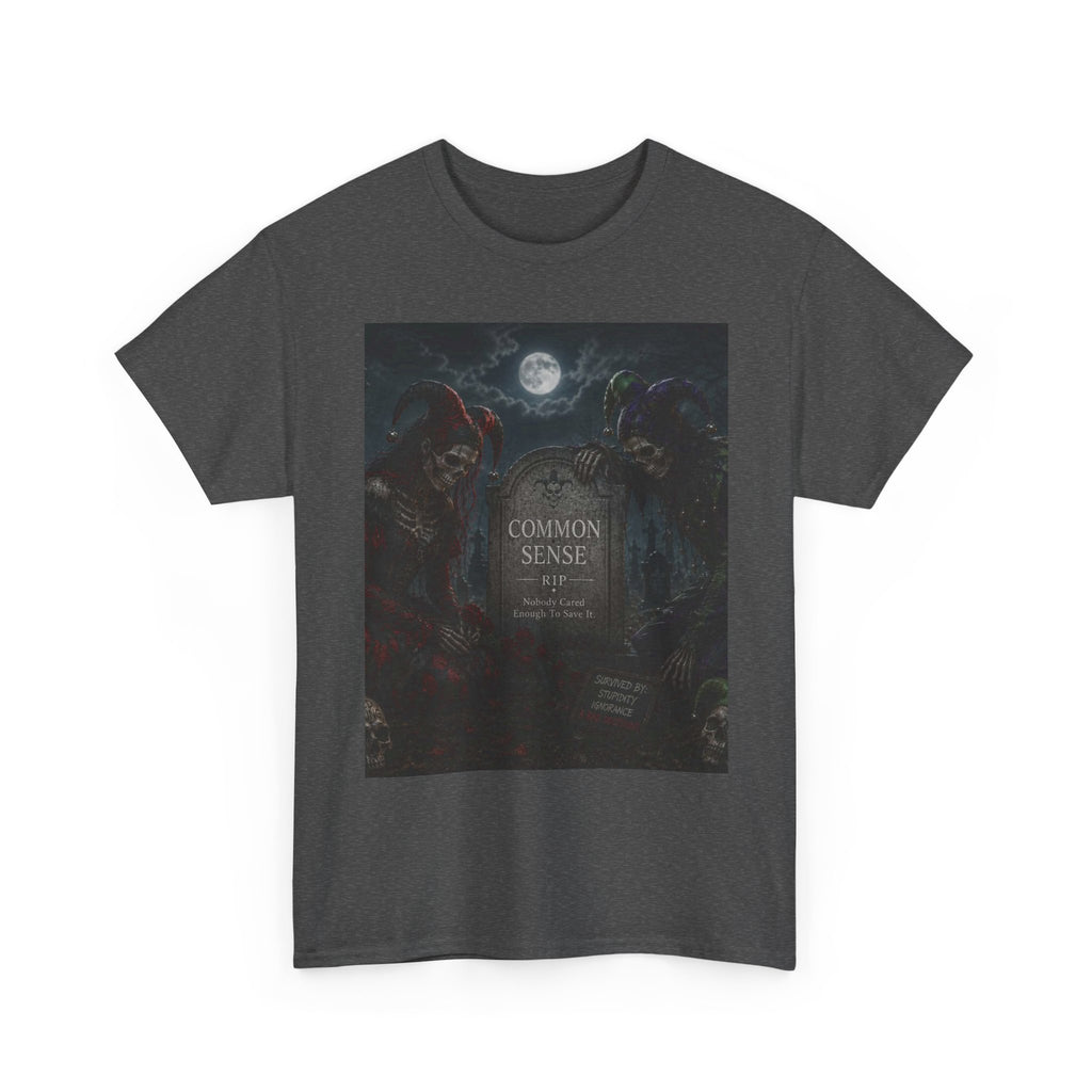 "Common Sense" Gothic Moon Dark Humor Graphic T-Shirt | Skeleton Jester
