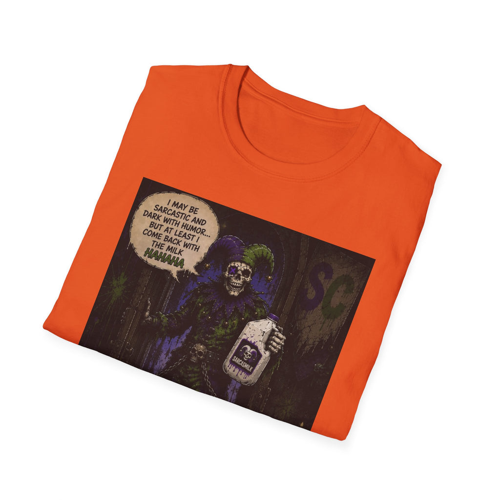 Skeleton with Milk Jug Graphic T-Shirt — 'I Love It When My Bones Pop' Goth Halloween Tee