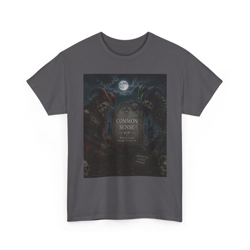 "Common Sense" Gothic Moon Dark Humor Graphic T-Shirt | Skeleton Jester