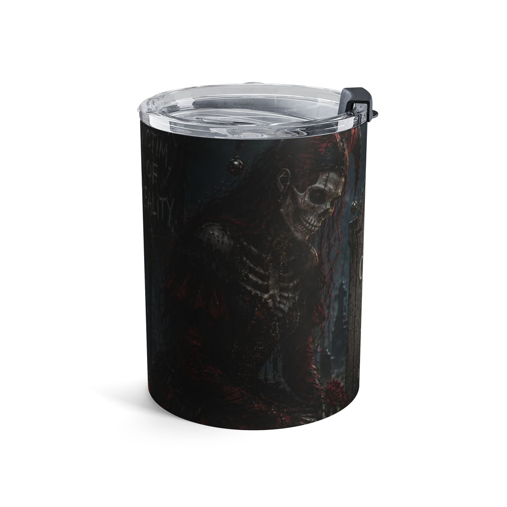 Common Sense R.I.P. Tumbler — 'End of Common Sense' Skeleton Jester Gothic Gravestone 10oz Travel Mug