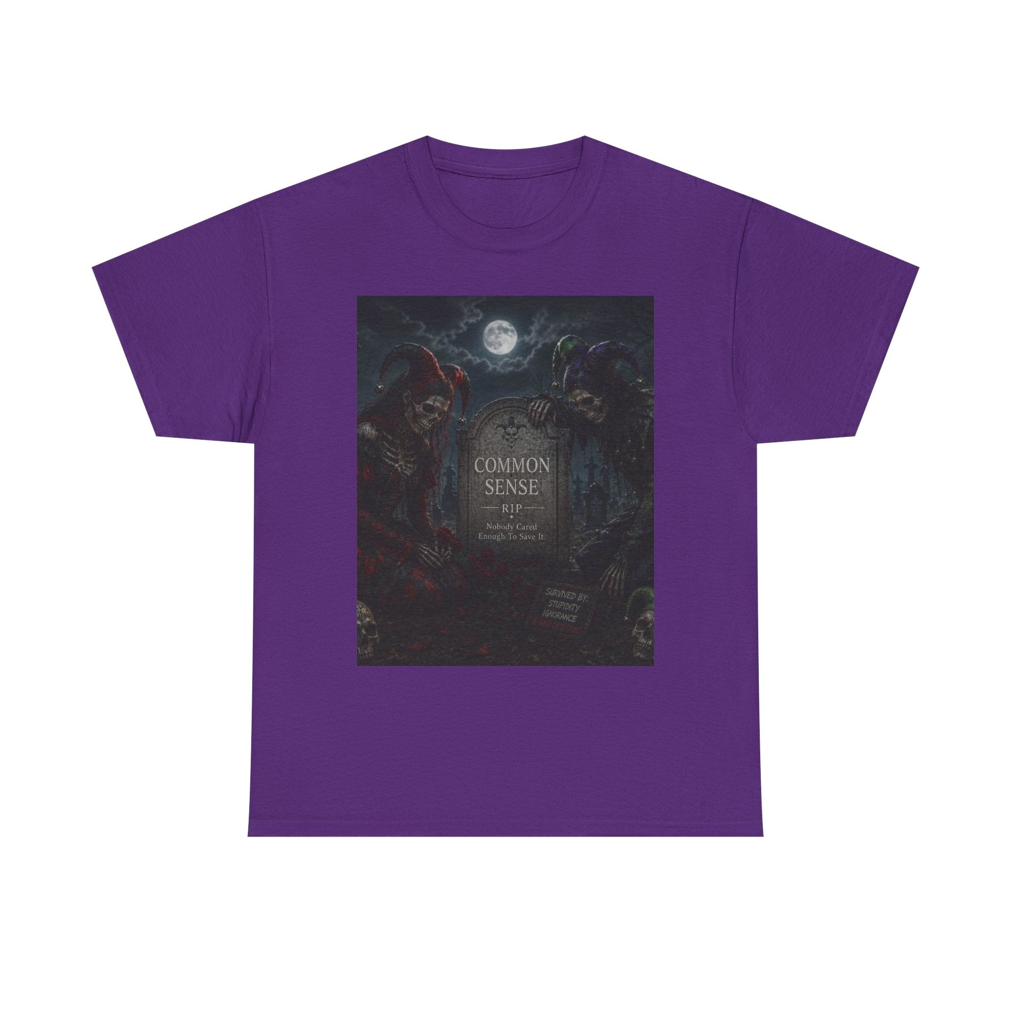"Common Sense" Gothic Moon Dark Humor Graphic T-Shirt | Skeleton Jester