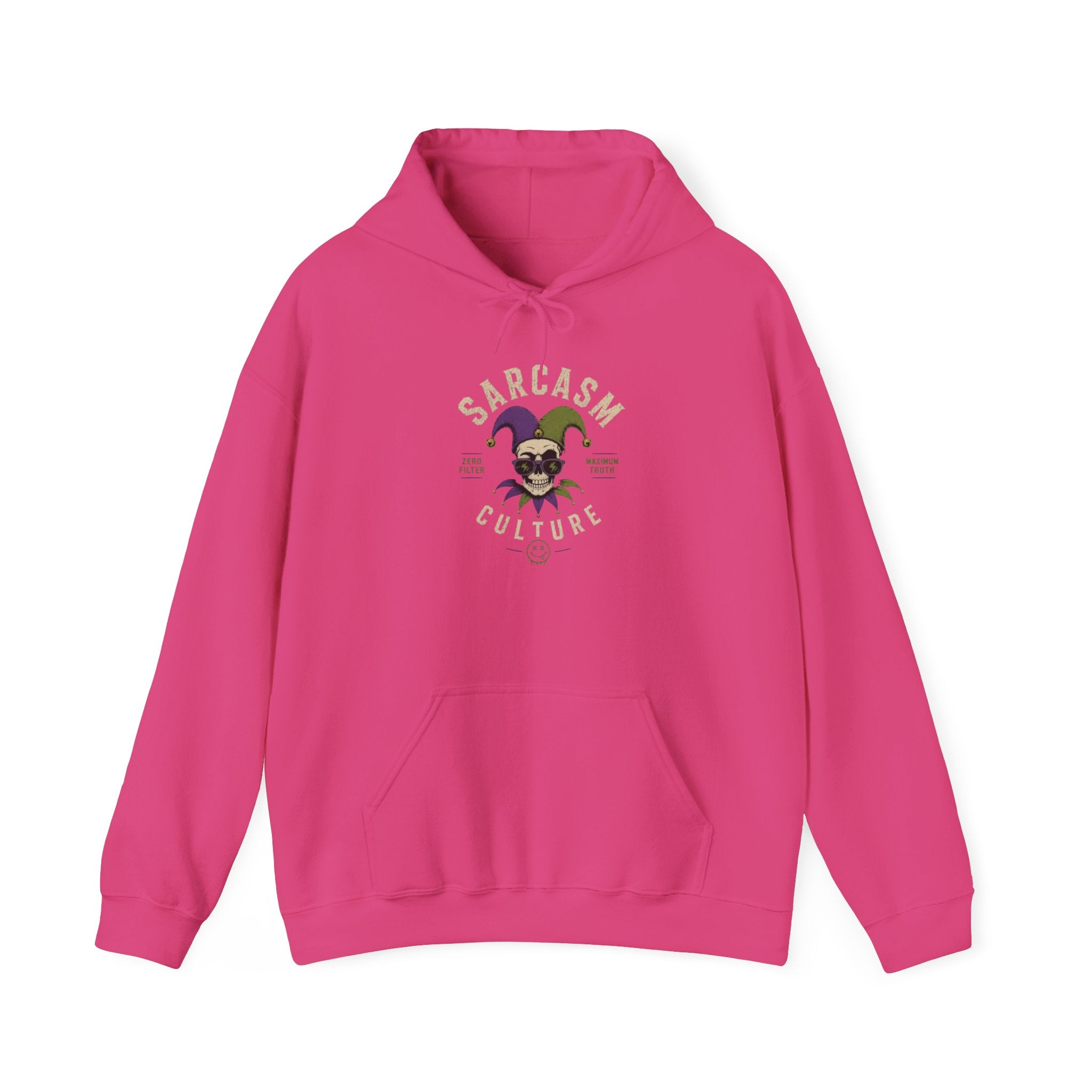 Sarcasm & Caffeine Hoodie — 'Keep Calm with Food and Coffee' Skeleton Jester Graphic Sweatshirt