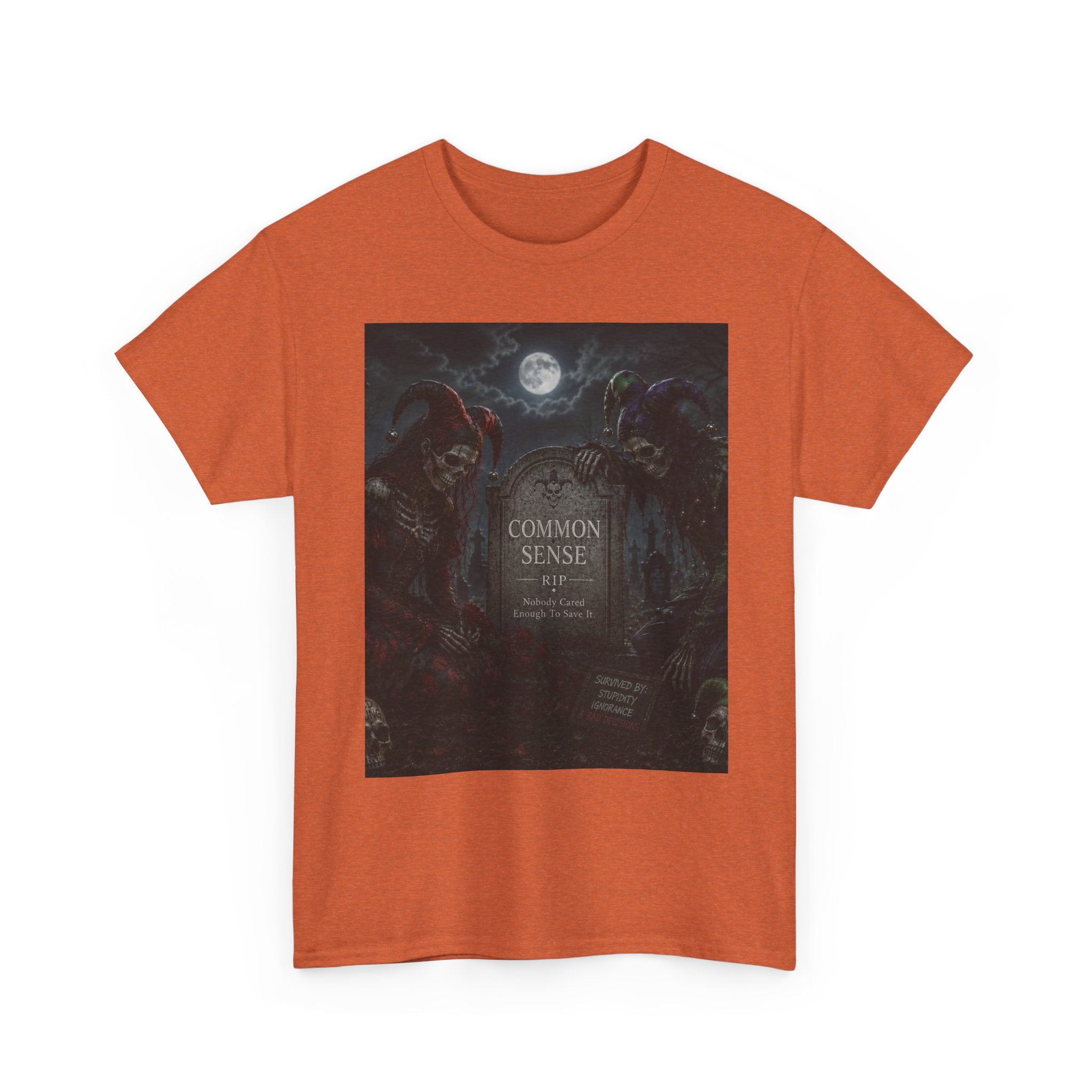 "Common Sense" Gothic Moon Dark Humor Graphic T-Shirt | Skeleton Jester