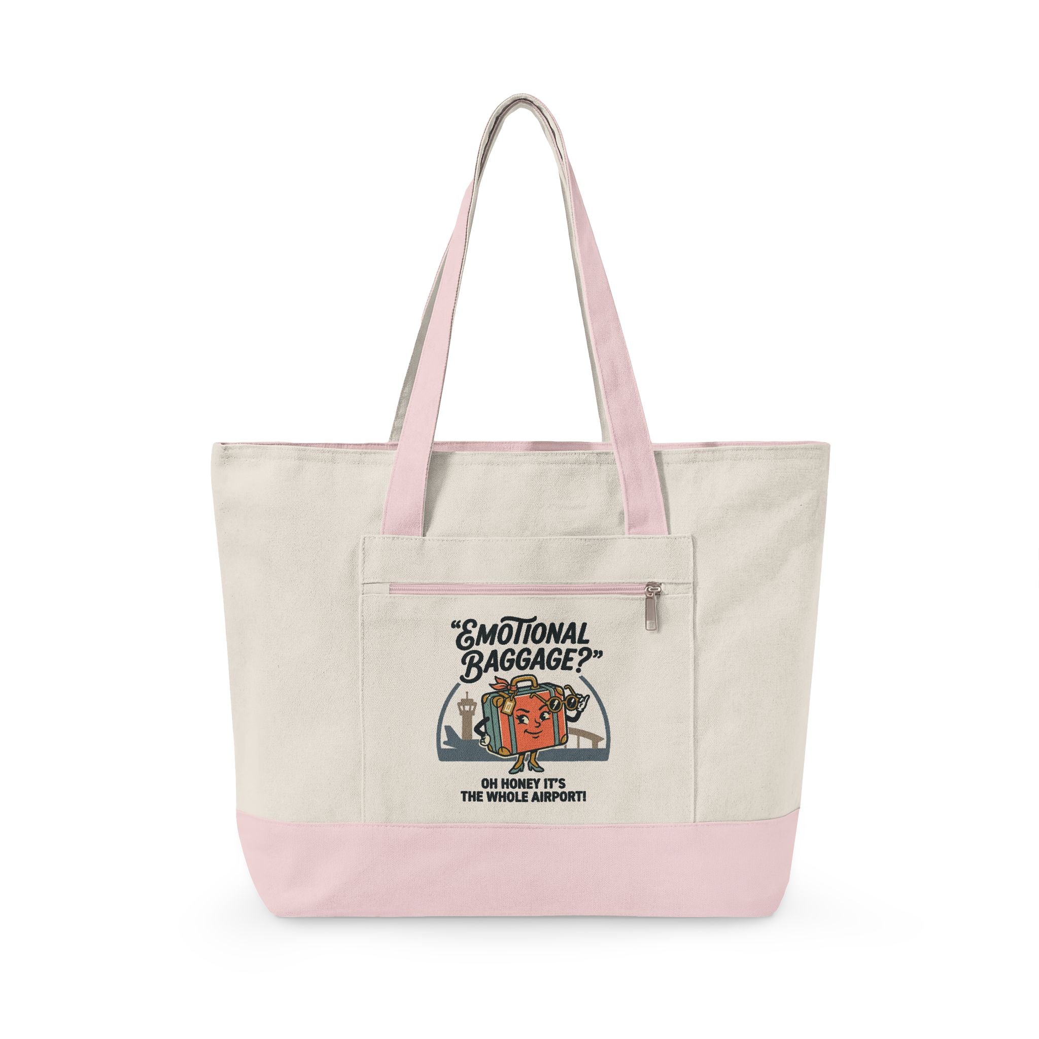 Zippered Canvas Tote — "Emotional Baggage" & Sarcastic Clown Graphic Utility Bag