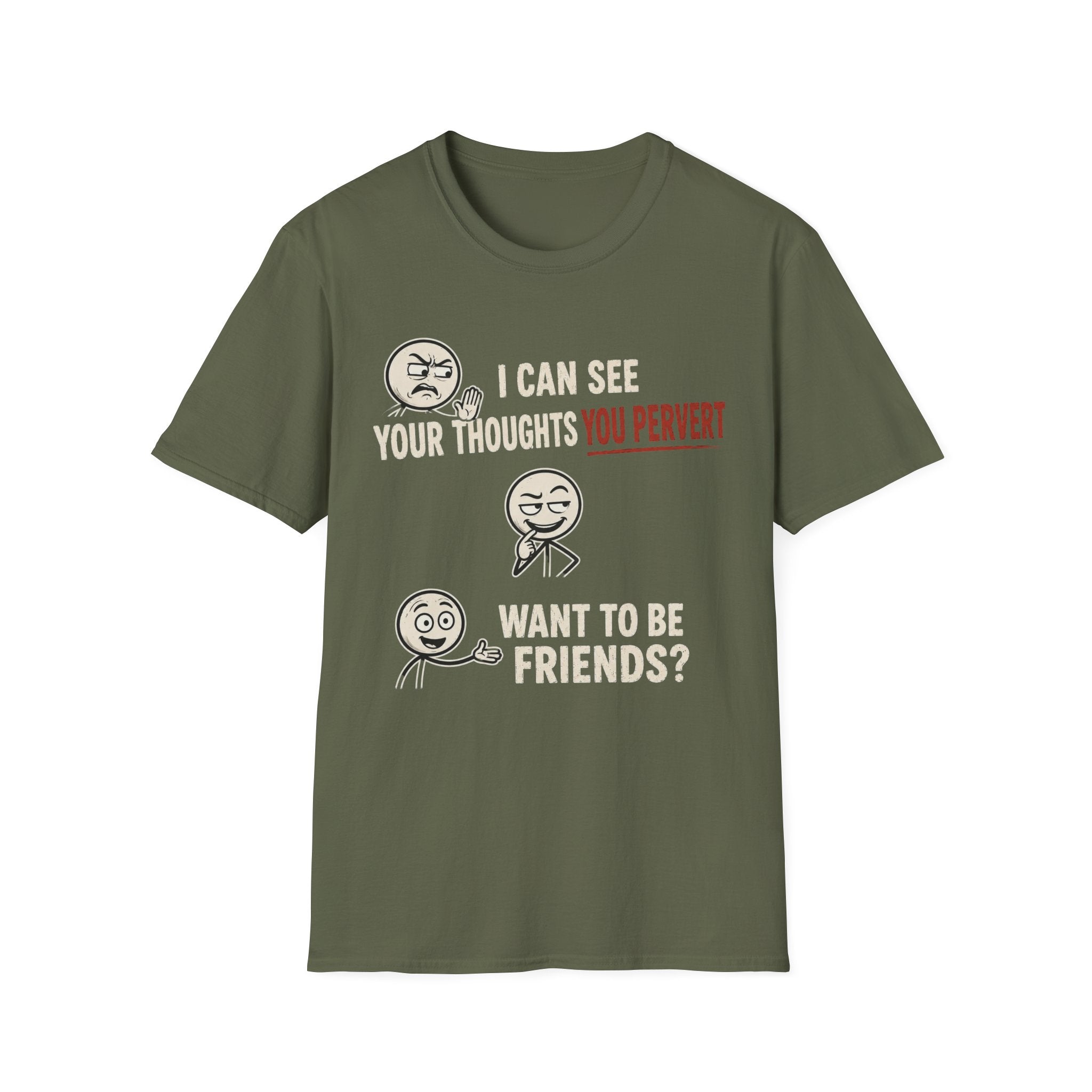 Funny Emoji T-Shirt — "I Can See Your Thoughts, You Pervert" Graphic Tee
