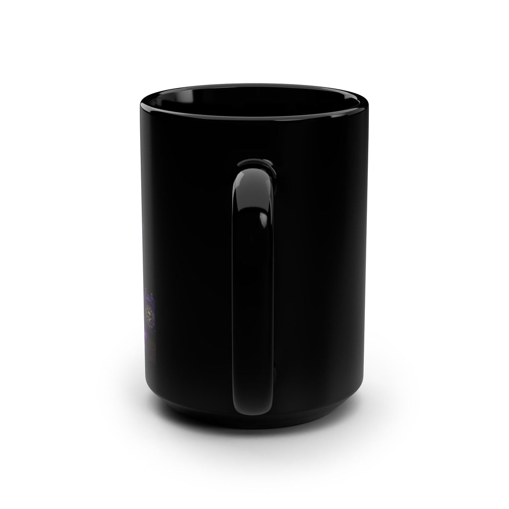 Black Ceramic Mug — Jester Skull Customer Service Design (15oz)
