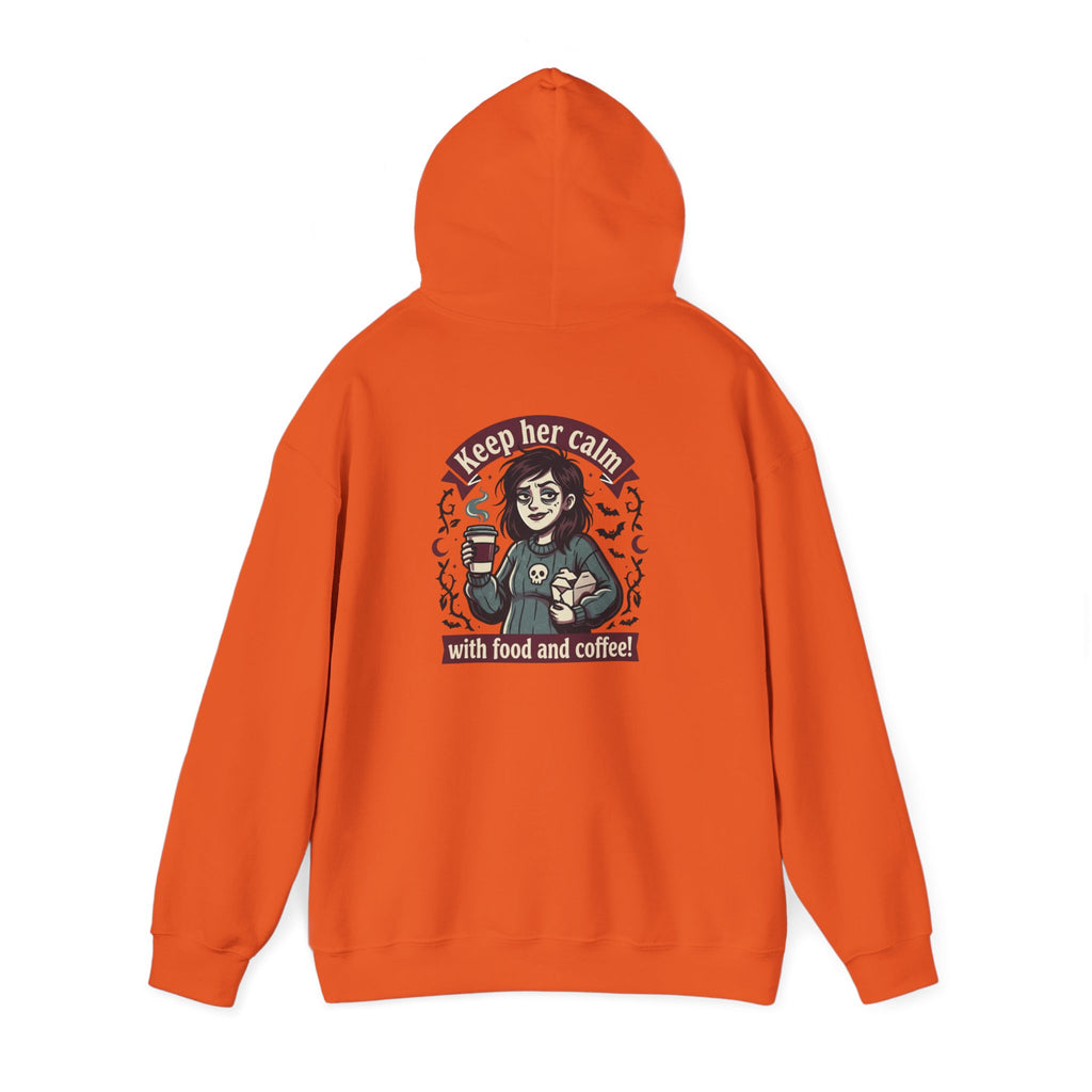 Sarcasm & Caffeine Hoodie — 'Keep Calm with Food and Coffee' Skeleton Jester Graphic Sweatshirt