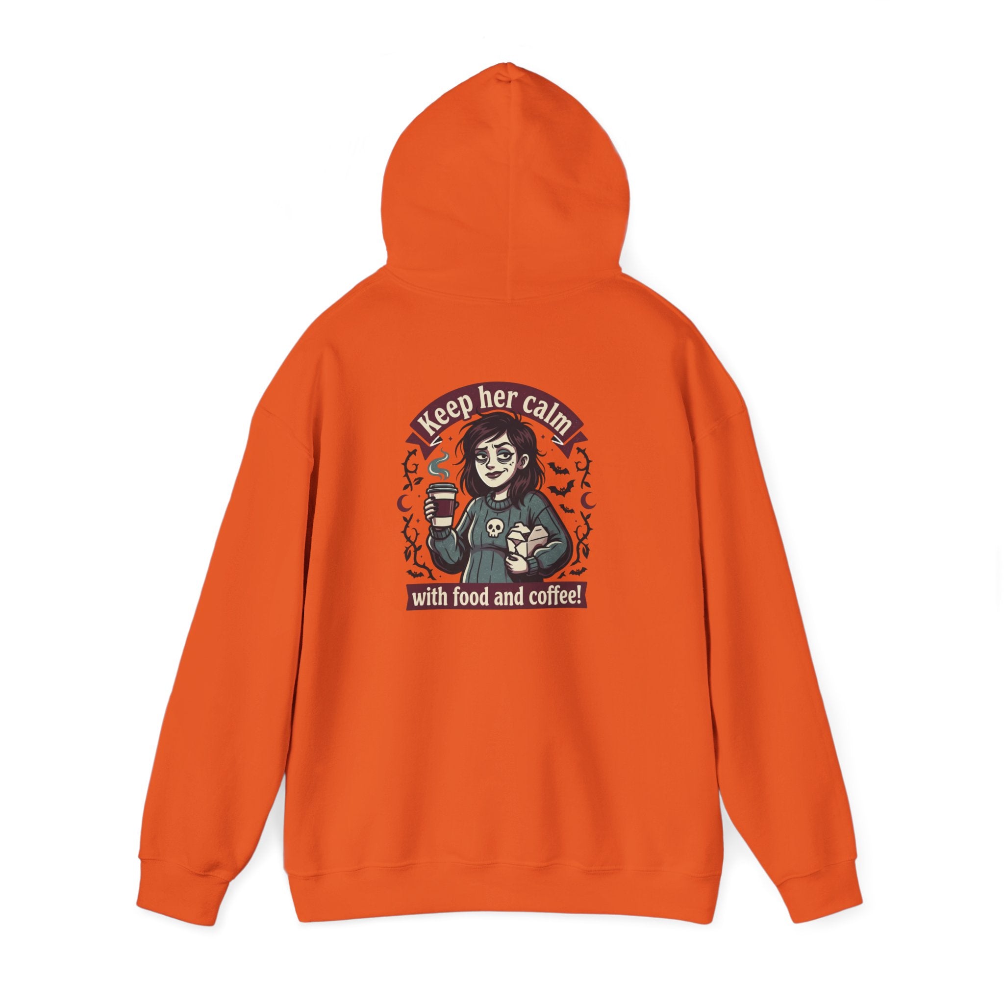Sarcasm & Caffeine Hoodie — 'Keep Calm with Food and Coffee' Skeleton Jester Graphic Sweatshirt