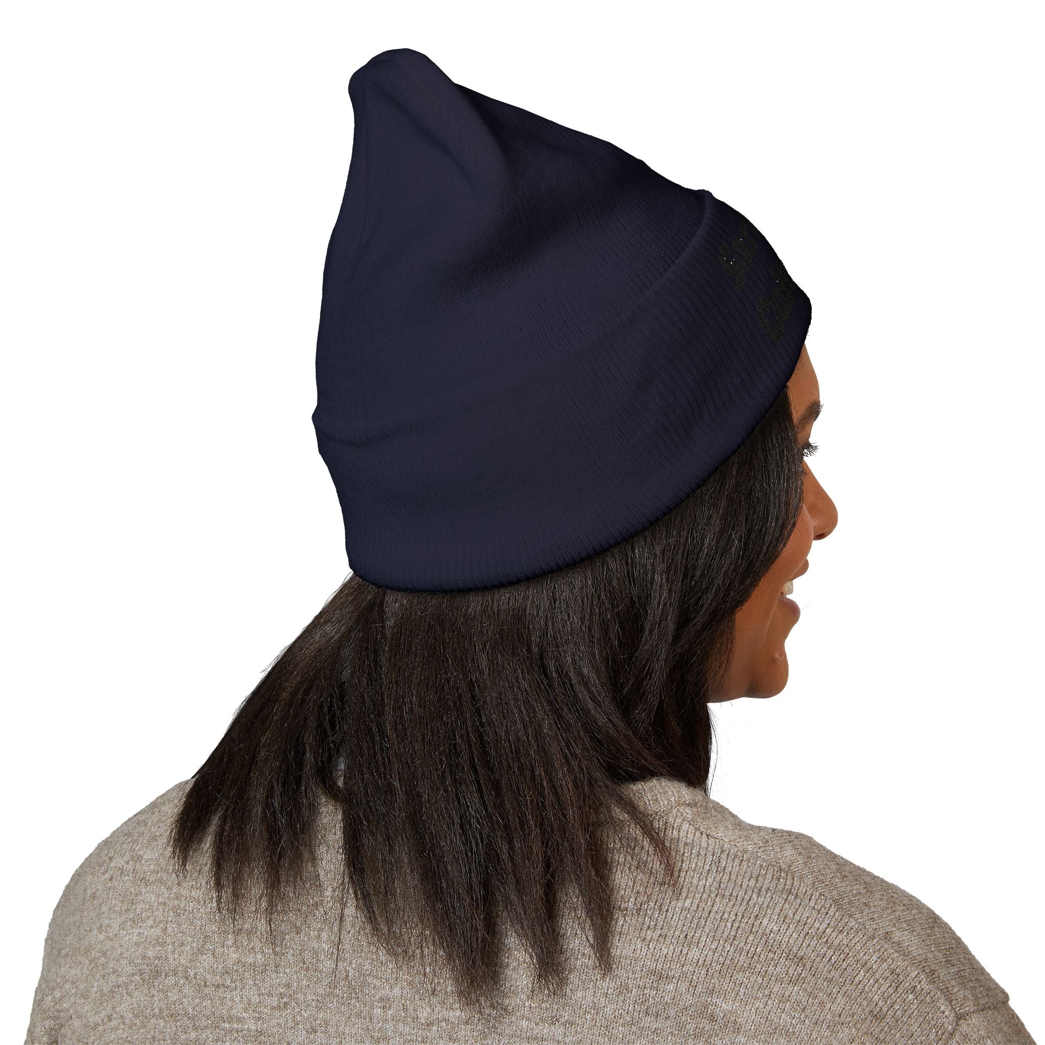 Sarcasm Culture Embroidered Cuffed Beanie — Olive Knit Winter Hat