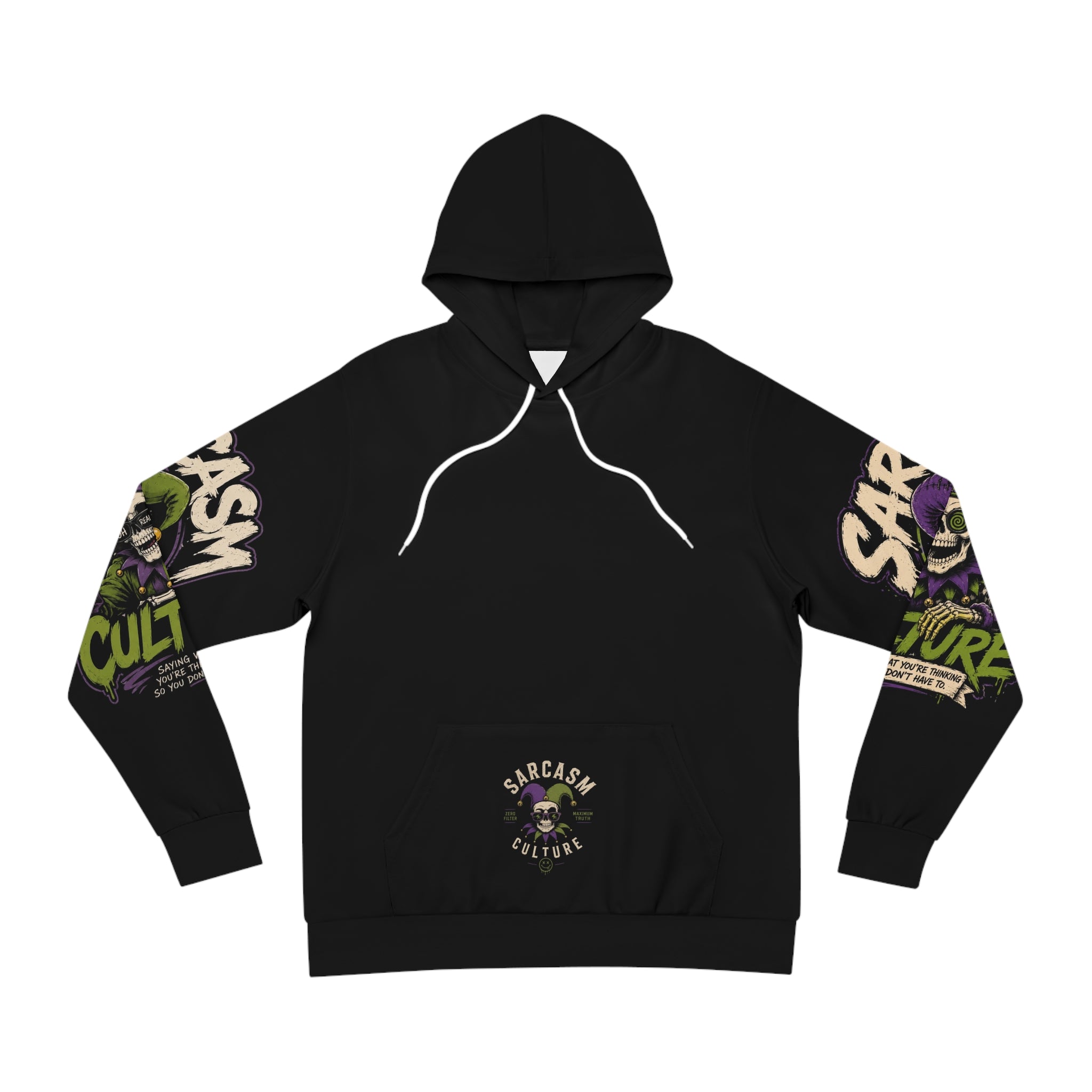 Sarcasm Culture Hoodie — Skeleton Jester Dark Humor Graphic Pullover