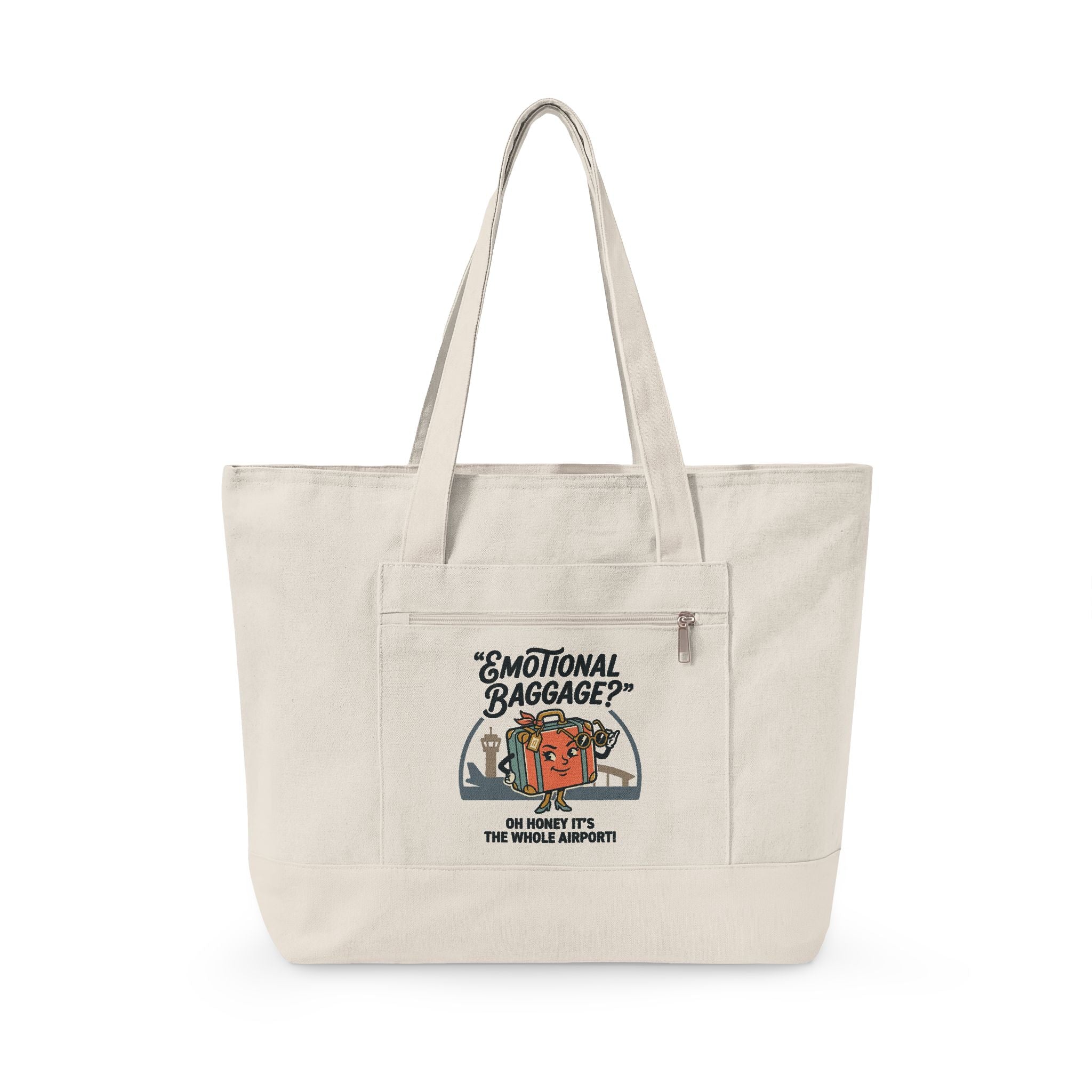 Zippered Canvas Tote — "Emotional Baggage" & Sarcastic Clown Graphic Utility Bag