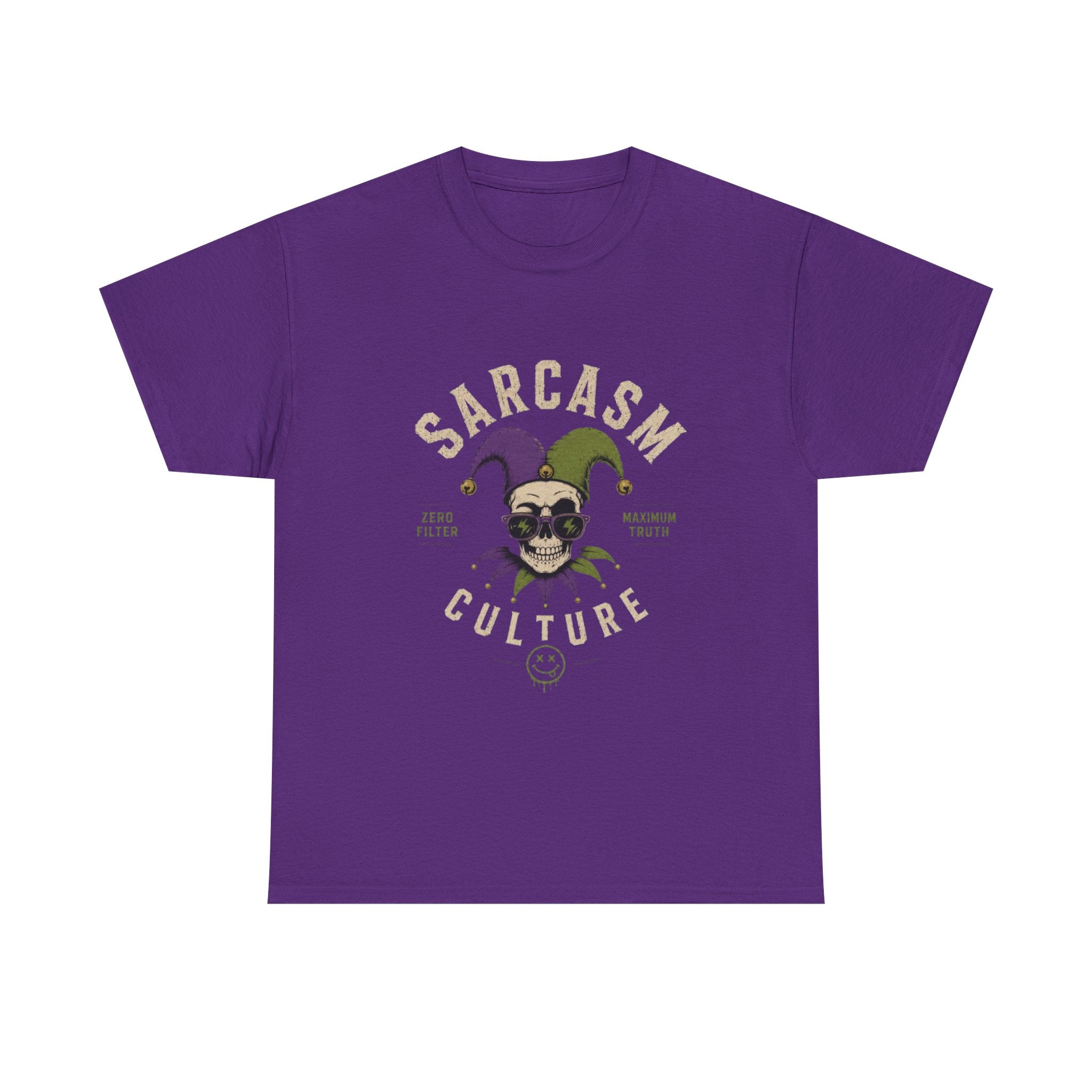 Sarcasm Culture Jester Tee — Skeleton Jester Emblem Dark Humor Graphic T-Shirt