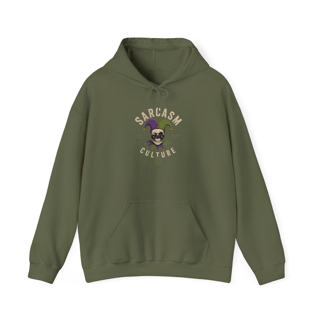 Off His Meds Jester Hoodie — Wild & Unhinged Sarcasm Culture Graphic Sweatshirt