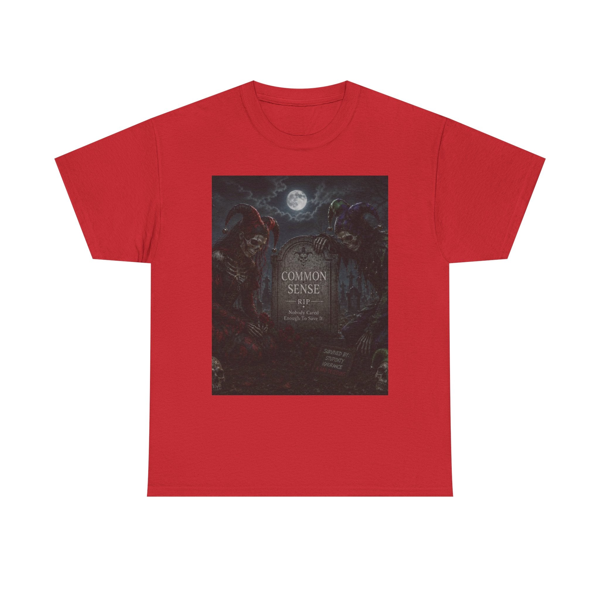 "Common Sense" Gothic Moon Dark Humor Graphic T-Shirt | Skeleton Jester