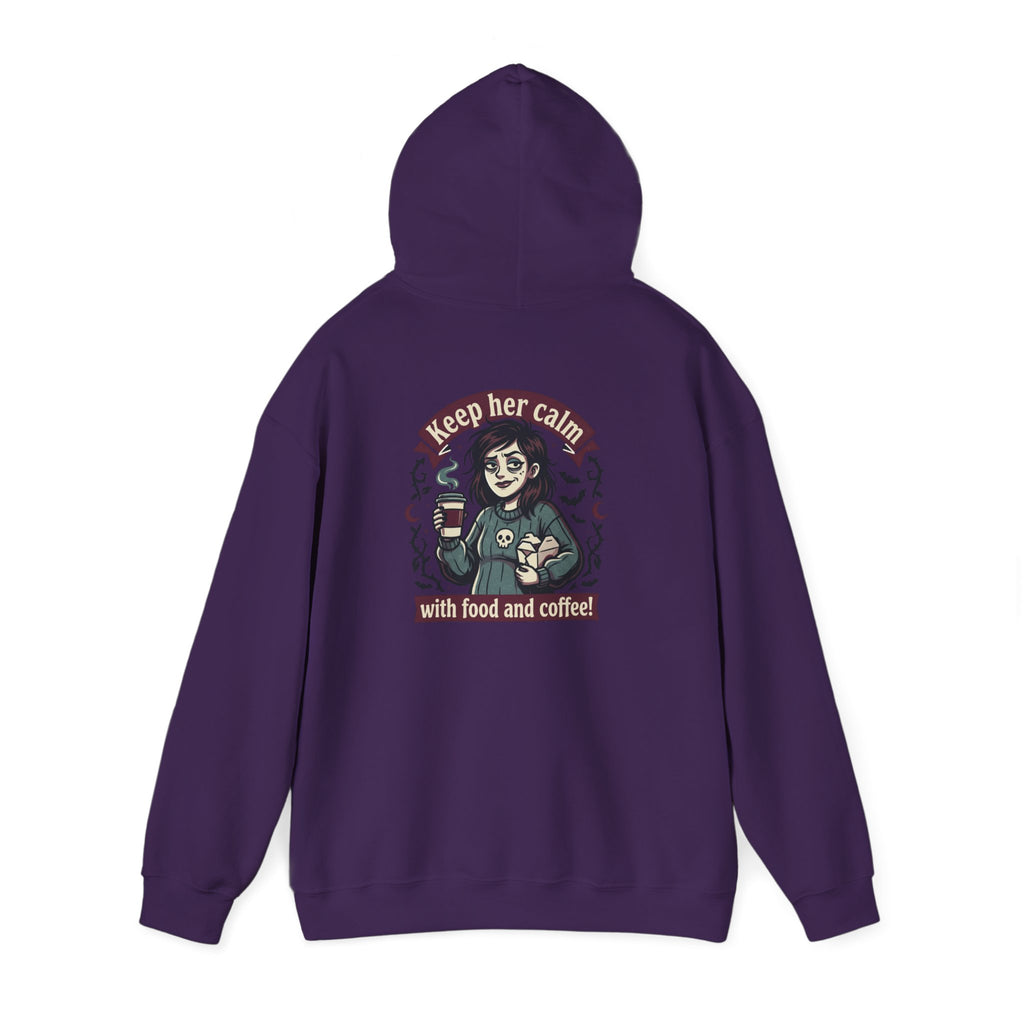Sarcasm & Caffeine Hoodie — 'Keep Calm with Food and Coffee' Skeleton Jester Graphic Sweatshirt