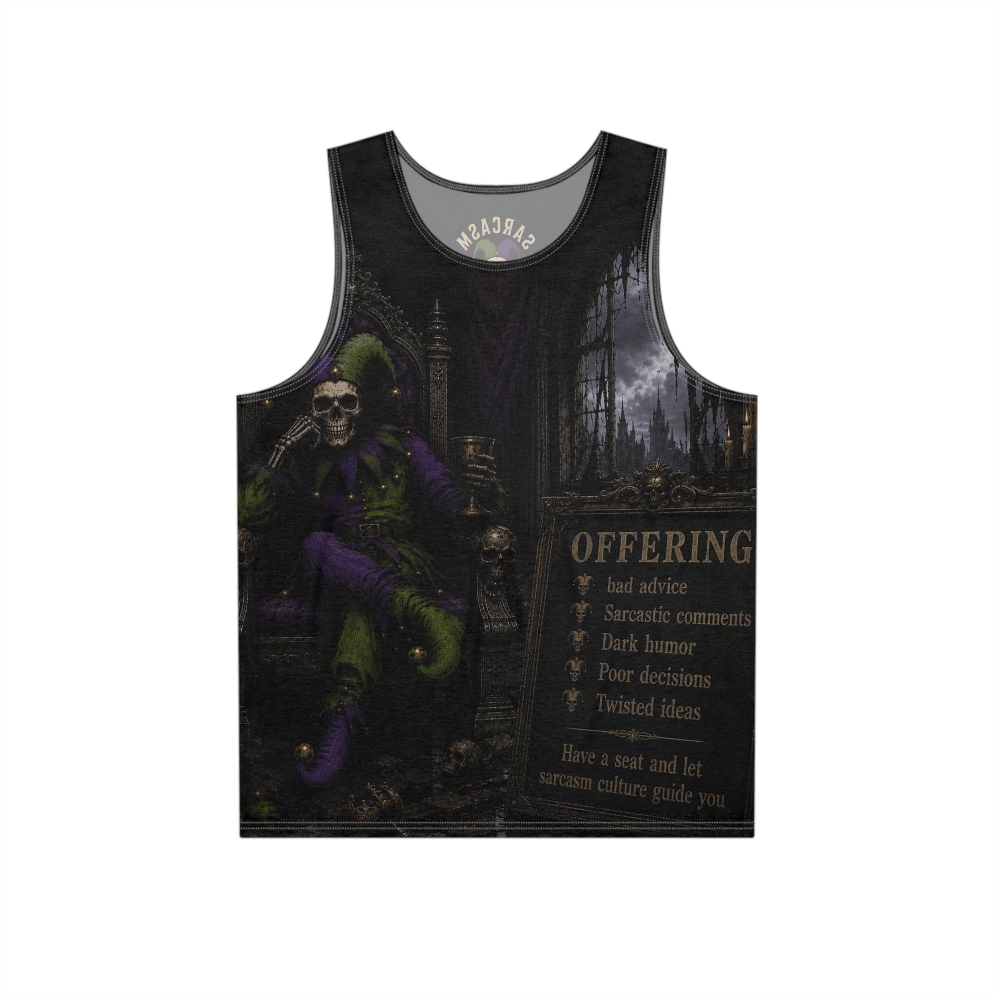 Sarcasm Culture Skull Tank Top — Skeleton Jester Graphic Unisex Tank