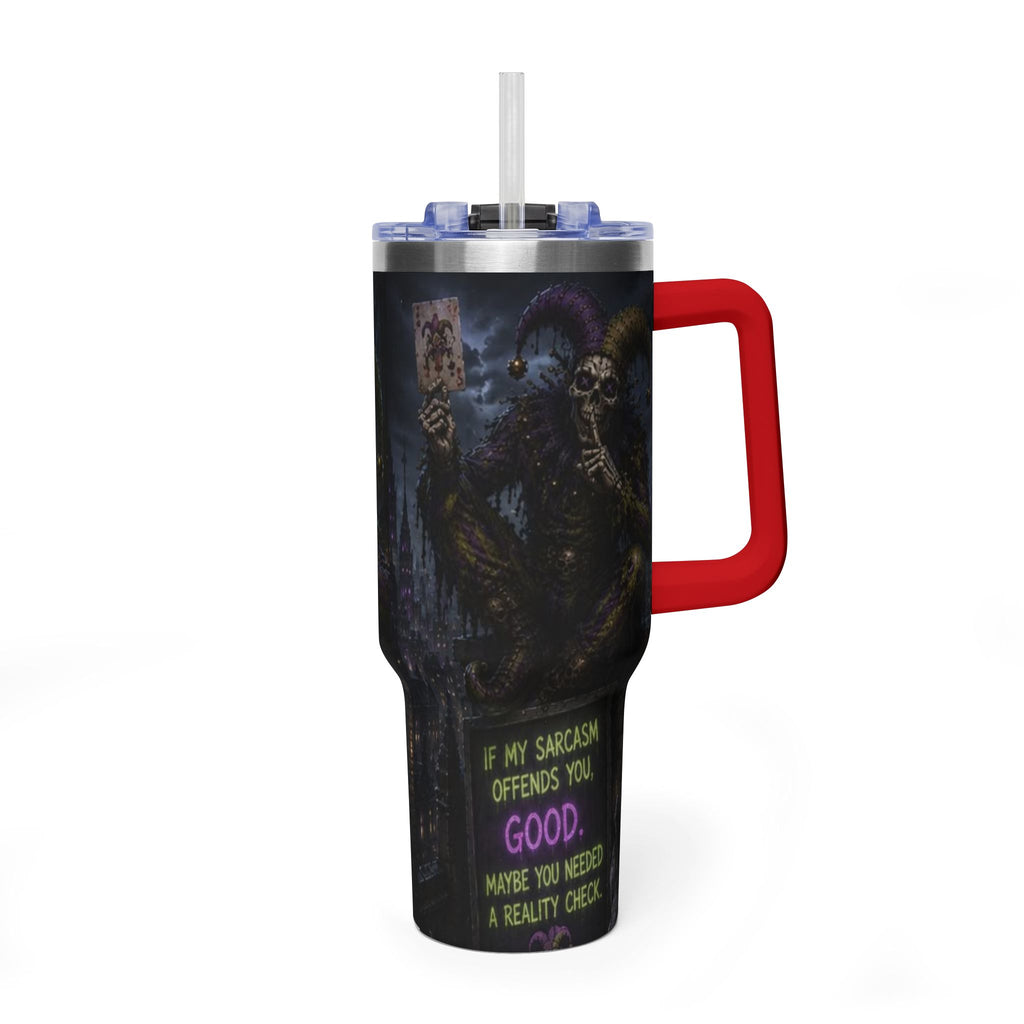 40oz The Skeleton Jester Tumbler — 'Another Day Without You Making Sense' Dark Humor Travel Mug