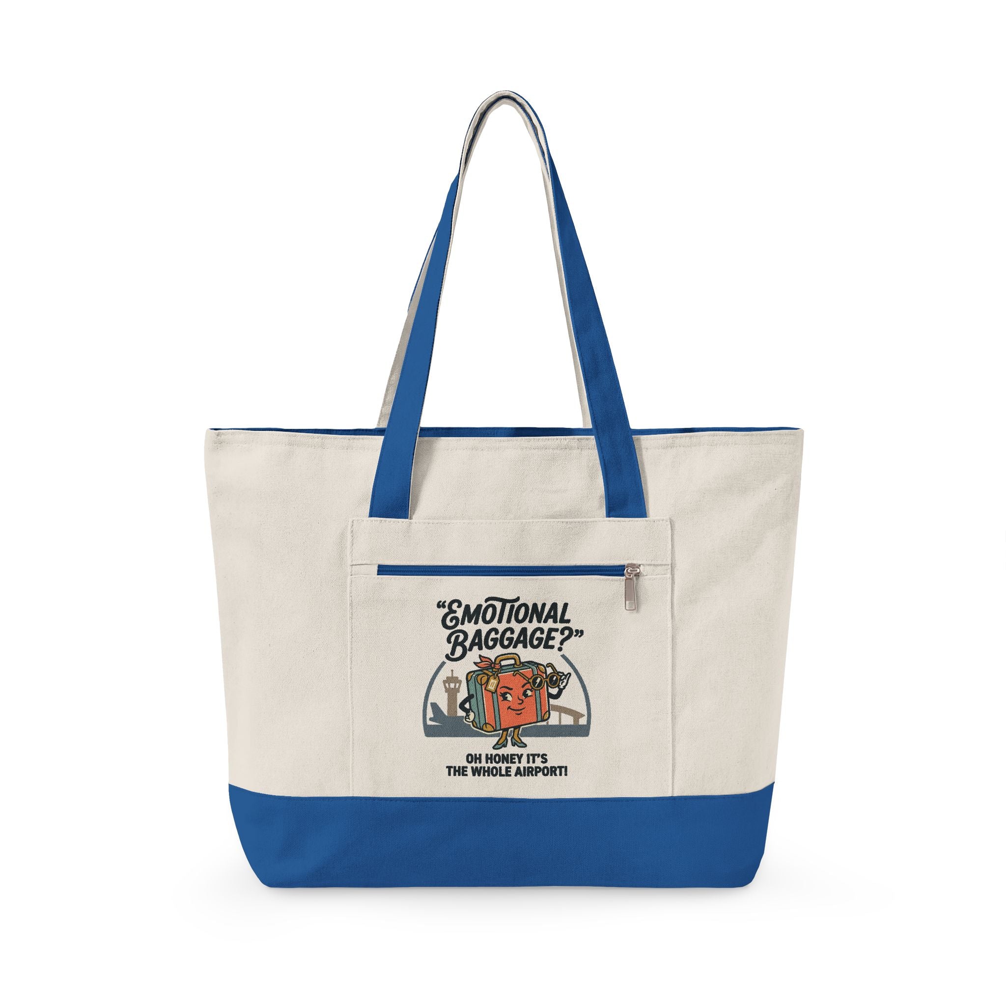 Zippered Canvas Tote — "Emotional Baggage" & Sarcastic Clown Graphic Utility Bag