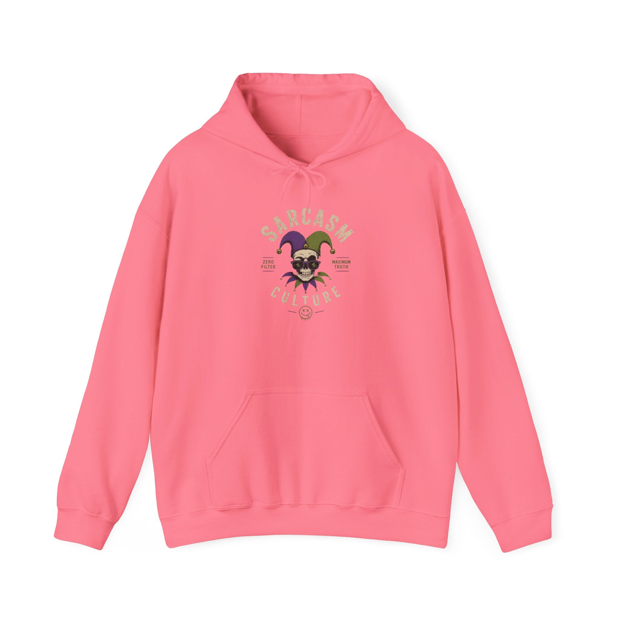 Sarcasm & Caution Hoodie — 'End of Common Sense' Skeleton Jester Duo Graphic Pullover