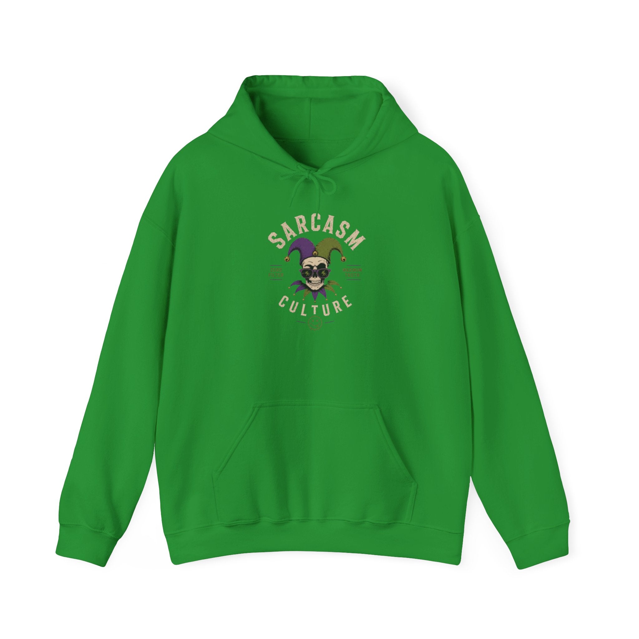 Sarcasm & Caffeine Hoodie — 'Keep Calm with Food and Coffee' Skeleton Jester Graphic Sweatshirt